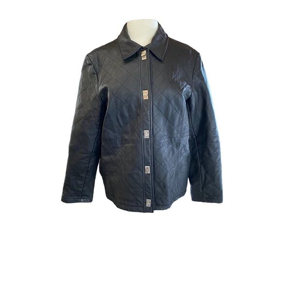 Vintage Dialogue QVC Style Diamond Stitch Black Leather Jacket Women’s M - Picture 1 of 15